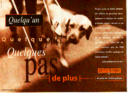 publicit&eacute; de la Loterie Romande (chien-guide d'aveugle)